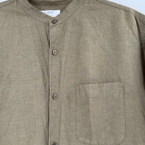 Unisex Uniqlo Olive Green Linen-Cotton Short Sleeve Button-Up Shirt Size M - Picture 8 of 9